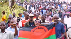 Malawian protesters gather together.